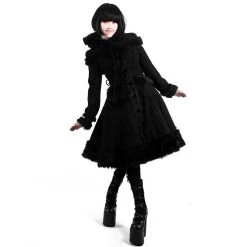 Pyon Pyon Manteau Gothic Lolita à Capuche 'Dolly' Noir -ALCHEMY GOTHIC shop manteau gothic lolita a capuche dolly noir 3