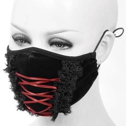 DEVIL FASHION Masque En Velours Avec Broderies Noires 11 DEVIL FASHION Masque En Velours Avec Broderies Noires -ALCHEMY GOTHIC shop masque en velours avec broderies noires 2