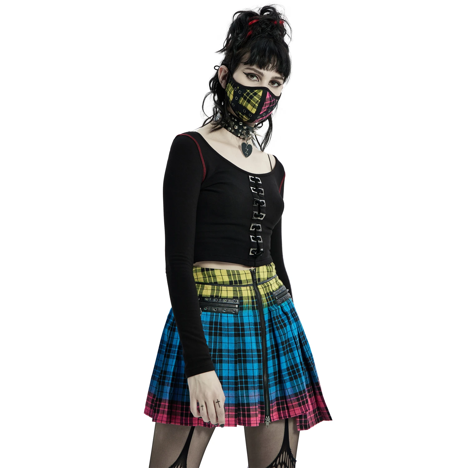 PUNK RAVE Masque 'Punk Plaid' à Carreaux 7 PUNK RAVE Masque 'Punk Plaid' à Carreaux – Image 5