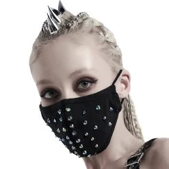 PUNK RAVE Masque 'Rebellion' Noir Avec Spikes Bleus