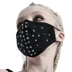 PUNK RAVE Masque 'Rebellion' Noir Avec Spikes Bleus -ALCHEMY GOTHIC shop masque rebellion noir avec spikes bleus 3