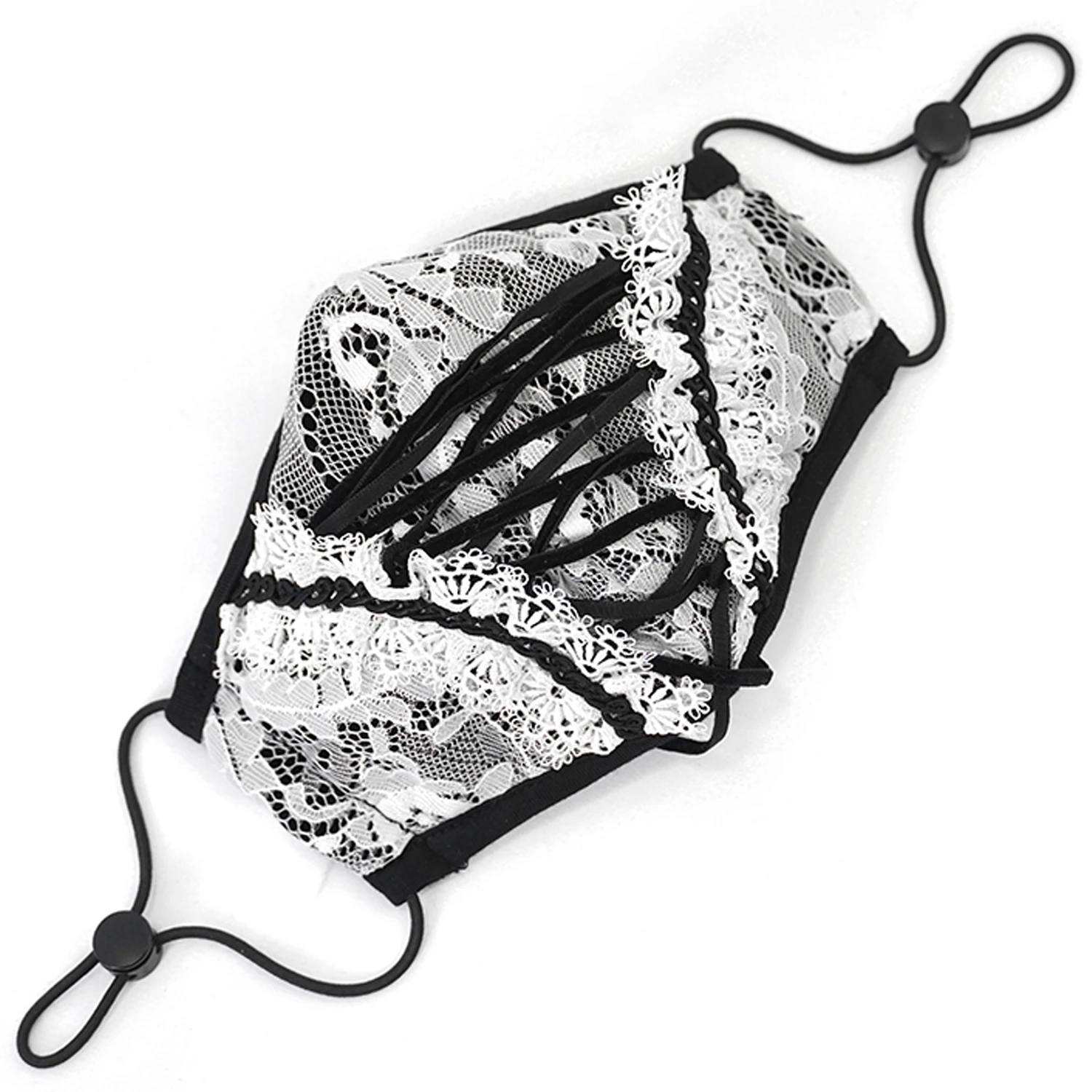 DEVIL FASHION Masque 'White Lace' Blanc Et Noir 6 DEVIL FASHION Masque 'White Lace' Blanc Et Noir – Image 4