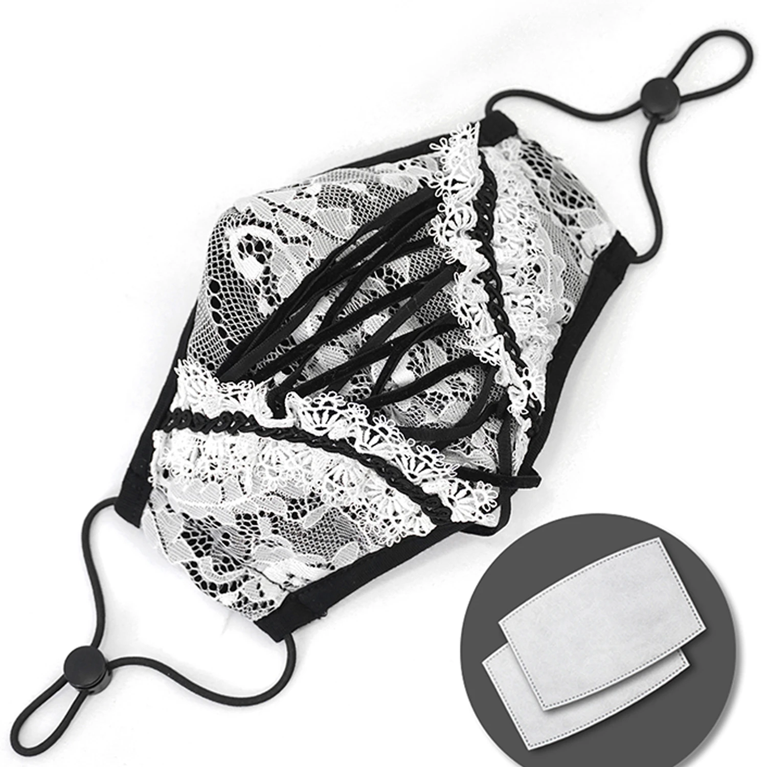 DEVIL FASHION Masque 'White Lace' Blanc Et Noir 7 DEVIL FASHION Masque 'White Lace' Blanc Et Noir – Image 5