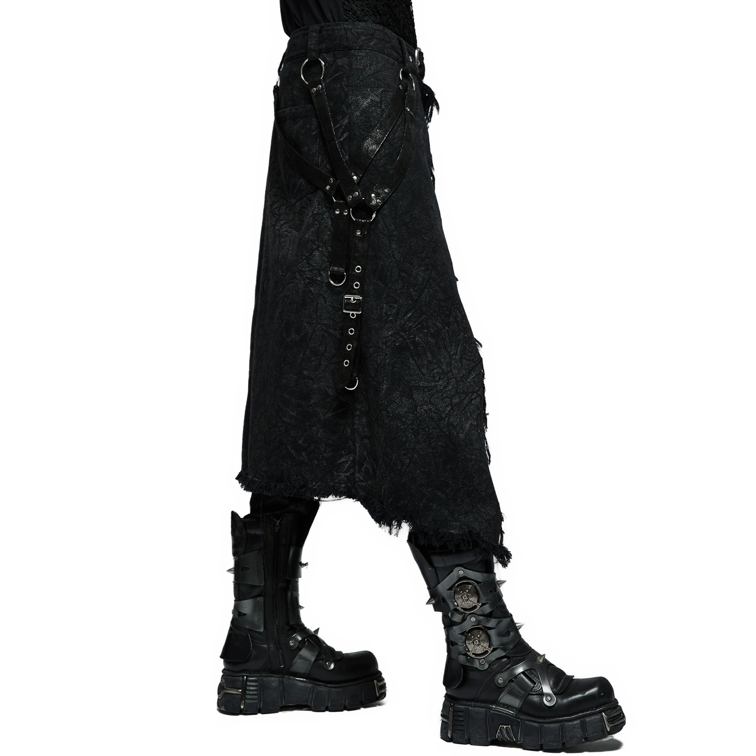PUNK RAVE Mi-Jupe Kilt Pour Hommes 'Goth Stylish' Noire 9 PUNK RAVE Mi-Jupe Kilt Pour Hommes 'Goth Stylish' Noire – Image 7