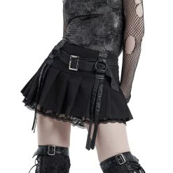 PUNK RAVE Mini Jupe Plissée 'Punk Decadent' Noire -ALCHEMY GOTHIC shop mini jupe plissee punk decadent noire 11