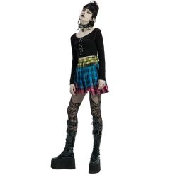 PUNK RAVE Mini-Jupe Plissée 'Punk Plaid' à Carreaux -ALCHEMY GOTHIC shop mini jupe plissee punk plaid a carreaux 4