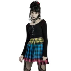 PUNK RAVE Mini-Jupe Plissée 'Punk Plaid' à Carreaux -ALCHEMY GOTHIC shop mini jupe plissee punk plaid a carreaux 5