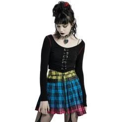 PUNK RAVE Mini-Jupe Plissée 'Punk Plaid' à Carreaux -ALCHEMY GOTHIC shop mini jupe plissee punk plaid a carreaux 7