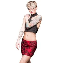 QUEEN OF DARKNESS Mini Jupe 'Skulls Power' Rouge -ALCHEMY GOTHIC shop mini jupe skulls power rouge 2
