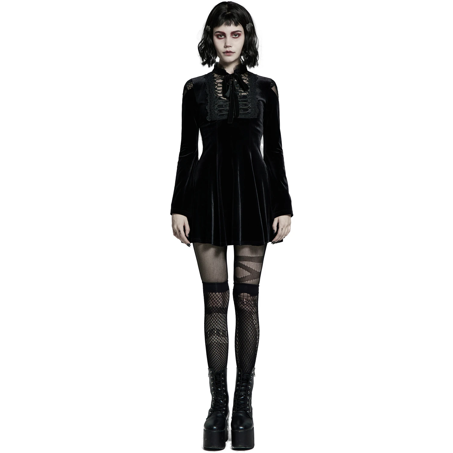 PUNK RAVE Mini Robe 'Badriyah' En Velours Noir 10 PUNK RAVE Mini Robe 'Badriyah' En Velours Noir – Image 8