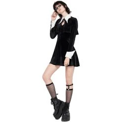 PUNK RAVE Mini Robe 'Dark Bat' Noire Et Blanche -ALCHEMY GOTHIC shop mini robe dark bat noire et blanche 13