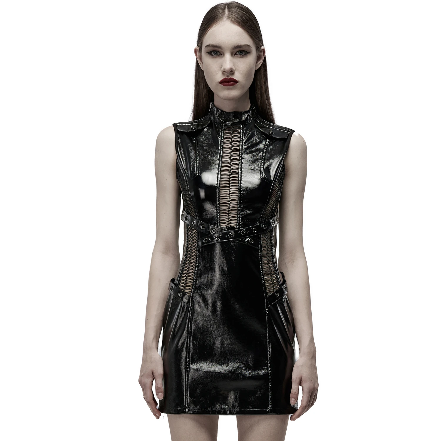 PUNK RAVE Mini Robe 'Dark Fetish' En Simili Cuir Noir Verni 6 PUNK RAVE Mini Robe 'Dark Fetish' En Simili Cuir Noir Verni – Image 4