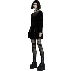 PUNK RAVE Mini Robe 'Dark Prajna' En Velours Noir -ALCHEMY GOTHIC shop mini robe dark prajna en velours noir 3