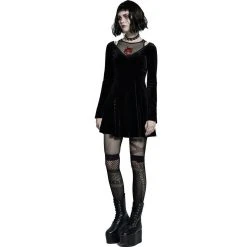 PUNK RAVE Mini Robe 'Dark Prajna' En Velours Noir -ALCHEMY GOTHIC shop mini robe dark prajna en velours noir 4