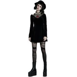 PUNK RAVE Mini Robe 'Dark Prajna' En Velours Noir -ALCHEMY GOTHIC shop mini robe dark prajna en velours noir 5