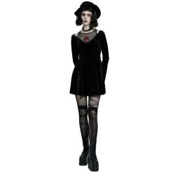 PUNK RAVE Mini Robe 'Dark Prajna' En Velours Noir -ALCHEMY GOTHIC shop mini robe dark prajna en velours noir 6