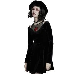 PUNK RAVE Mini Robe 'Dark Prajna' En Velours Noir -ALCHEMY GOTHIC shop mini robe dark prajna en velours noir 8