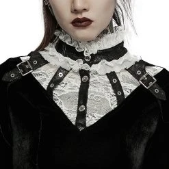 PUNK RAVE Mini Robe 'Ishtar' En Velours Noir Et Dentelle Blanche -ALCHEMY GOTHIC shop mini robe ishtar en velours noir et dentelle blanche 6