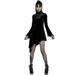 PUNK RAVE Mini Robe 'Ishtar' Noire En Velours Et Dentelle -ALCHEMY GOTHIC shop mini robe ishtar noire en velours et dentelle 4