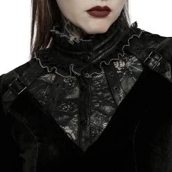 PUNK RAVE Mini Robe 'Ishtar' Noire En Velours Et Dentelle -ALCHEMY GOTHIC shop mini robe ishtar noire en velours et dentelle 6