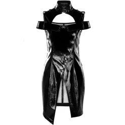 PUNK RAVE Mini Robe 'Techno Geisha' En Simili Cuir Noir Verni