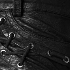 PUNK RAVE Mini Short 'Doll' En Simili Cuir Noir -ALCHEMY GOTHIC shop mini short synthetic doll noir 12