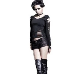 PUNK RAVE Mini Short 'Doll' En Simili Cuir Noir -ALCHEMY GOTHIC shop mini short synthetic doll noir 3