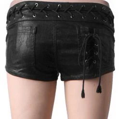 PUNK RAVE Mini Short 'Doll' En Simili Cuir Noir -ALCHEMY GOTHIC shop mini short synthetic doll noir 7