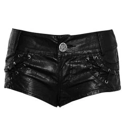 PUNK RAVE Mini Short 'Doll' En Simili Cuir Noir -ALCHEMY GOTHIC shop mini short synthetic doll noir 9
