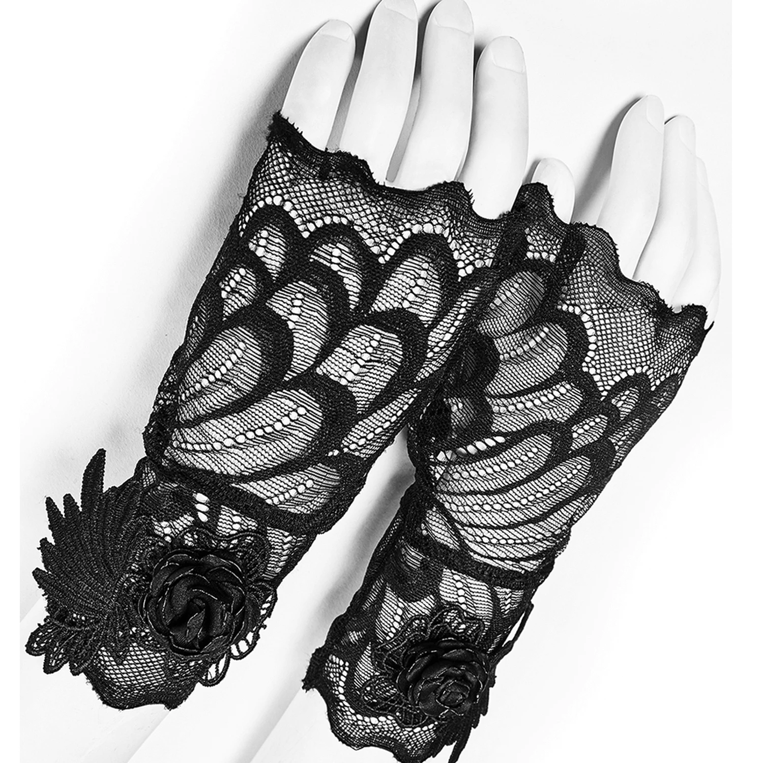 PUNK RAVE Mitaines Gothiques 'Black Rose' En Dentelle Noire 7 PUNK RAVE Mitaines Gothiques 'Black Rose' En Dentelle Noire – Image 5