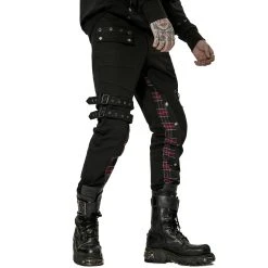 PUNK RAVE Pantalon 'Cynfael' Noir Et Tartan Rouge -ALCHEMY GOTHIC shop pantalon cynfael noir et tartan rouge 7