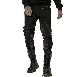 PUNK RAVE Pantalon 'Cynfael' Noir Et Tartan Rouge -ALCHEMY GOTHIC shop pantalon cynfael noir et tartan rouge 8