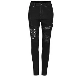 PUNK RAVE Pantalon Déstructuré 'Gehenna' En Jean Noir -ALCHEMY GOTHIC shop pantalon destructure gehenna en jean noir 11