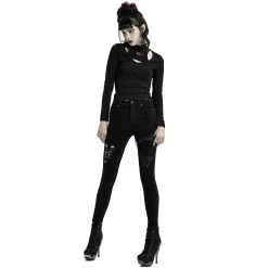 PUNK RAVE Pantalon Déstructuré 'Gehenna' En Jean Noir -ALCHEMY GOTHIC shop pantalon destructure gehenna en jean noir 4