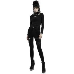 PUNK RAVE Pantalon Déstructuré 'Gehenna' En Jean Noir -ALCHEMY GOTHIC shop pantalon destructure gehenna en jean noir 6