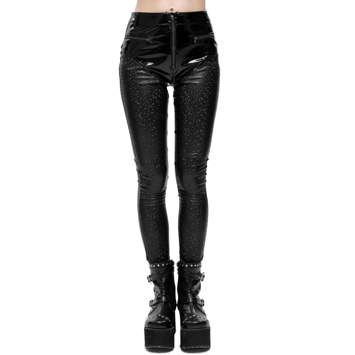 DEVIL FASHION Pantalon 'Hexagone' En Simili Cuir Noir à Motifs 8 DEVIL FASHION Pantalon 'Hexagone' En Simili Cuir Noir à Motifs – Image 6