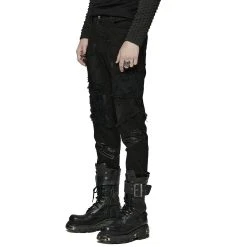 PUNK RAVE Pantalon 'Punk Broken Hole Net' Noir -ALCHEMY GOTHIC shop pantalon punk broken hole net noir 9