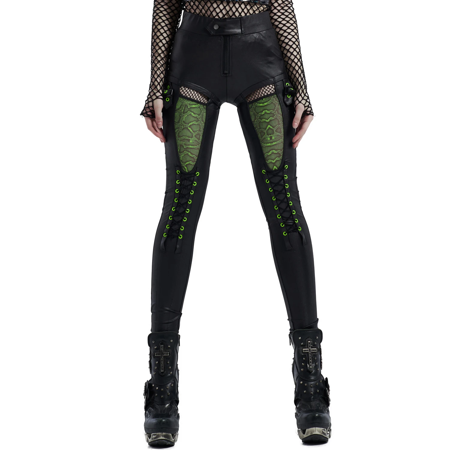PUNK RAVE Pantalon 'Snake' Noir Et Vert Fluo 11 PUNK RAVE Pantalon 'Snake' Noir Et Vert Fluo – Image 9