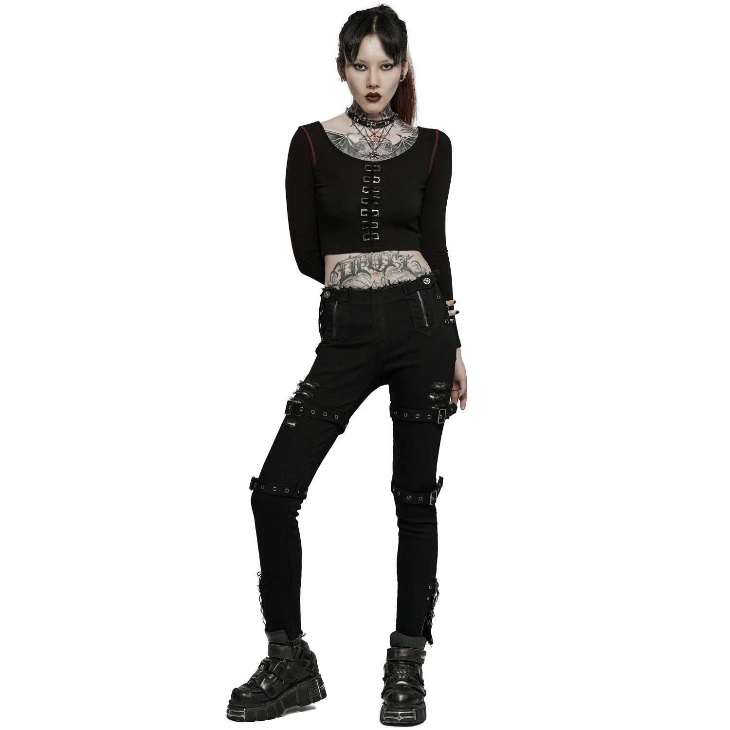 PUNK RAVE Pantalon Taille Basse 'Katell' Noir 4 PUNK RAVE Pantalon Taille Basse 'Katell' Noir – Image 2