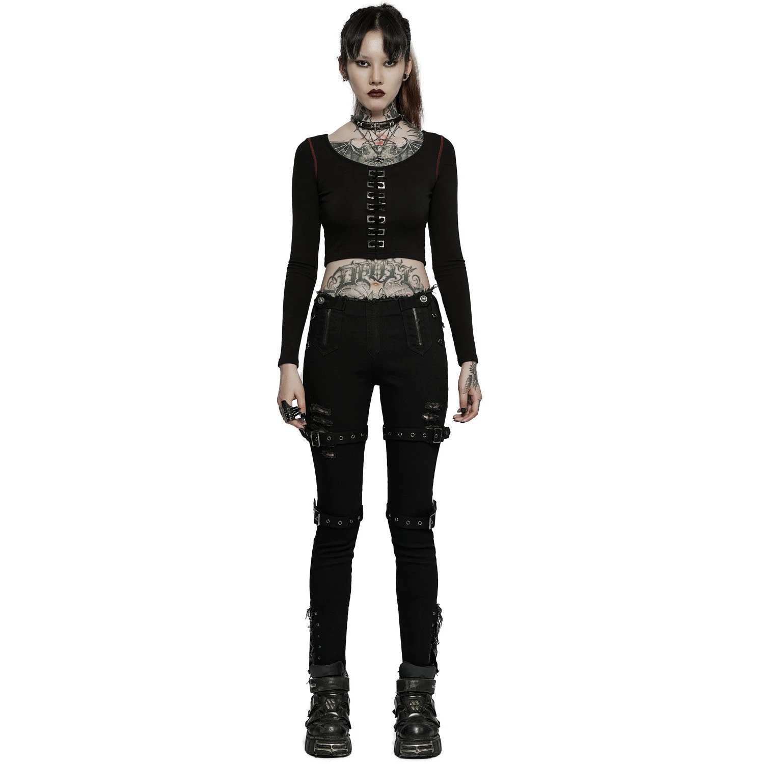 PUNK RAVE Pantalon Taille Basse 'Katell' Noir 6 PUNK RAVE Pantalon Taille Basse 'Katell' Noir – Image 4