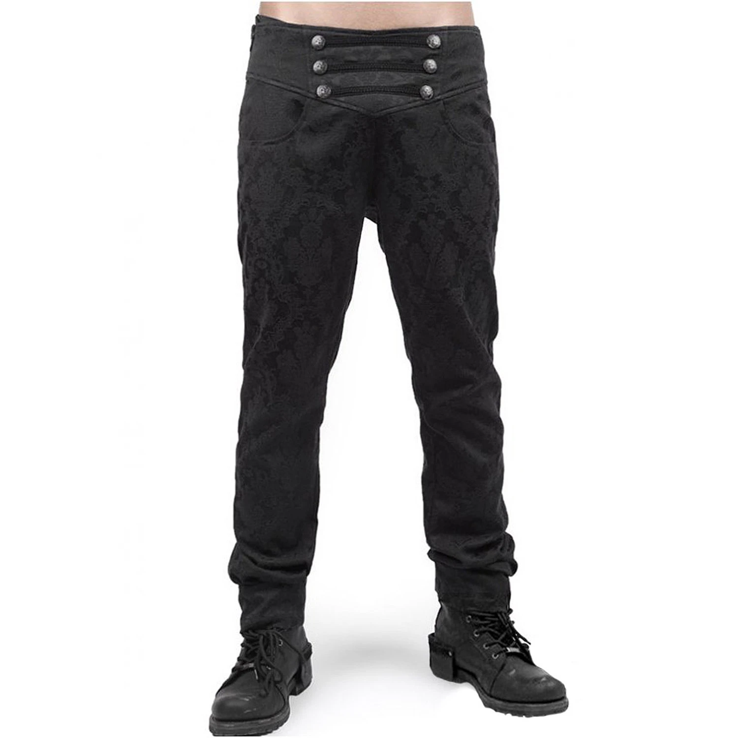 PUNK RAVE Pantalon 'Vampyr' En Brocart Noir 3 PUNK RAVE Pantalon 'Vampyr' En Brocart Noir