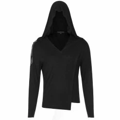 PUNK RAVE Polo Asymétrique à Capuche 'Morok' Noir