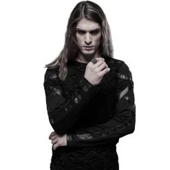 PUNK RAVE Polo Manches Longues 'Astaroth' Noir -ALCHEMY GOTHIC shop polo manches longues astaroth noir 5