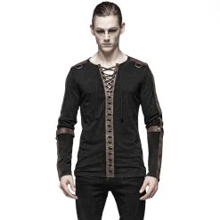 PUNK RAVE Polo Manches Longues 'Nautilus' Noir Et Marron -ALCHEMY GOTHIC shop polo manches longues nautilus noir et marron 1