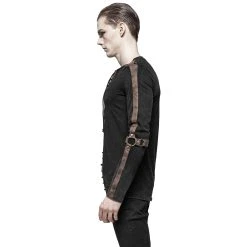 PUNK RAVE Polo Manches Longues 'Nautilus' Noir Et Marron -ALCHEMY GOTHIC shop polo manches longues nautilus noir et marron 3