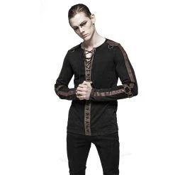 PUNK RAVE Polo Manches Longues 'Nautilus' Noir Et Marron -ALCHEMY GOTHIC shop polo manches longues nautilus noir et marron 4