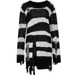PUNK RAVE Pull 'Dark Doll' à Rayures Noires Et Blanches