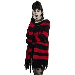PUNK RAVE Pull 'Dark Doll' à Rayures Rouges Et Noires -ALCHEMY GOTHIC shop pull dark doll a rayures rouges et noires 10