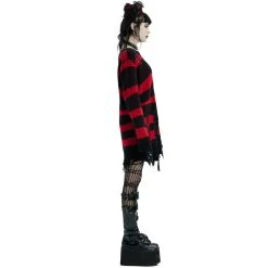 PUNK RAVE Pull 'Dark Doll' à Rayures Rouges Et Noires -ALCHEMY GOTHIC shop pull dark doll a rayures rouges et noires 3