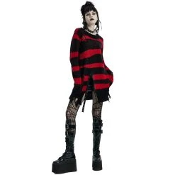 PUNK RAVE Pull 'Dark Doll' à Rayures Rouges Et Noires -ALCHEMY GOTHIC shop pull dark doll a rayures rouges et noires 5